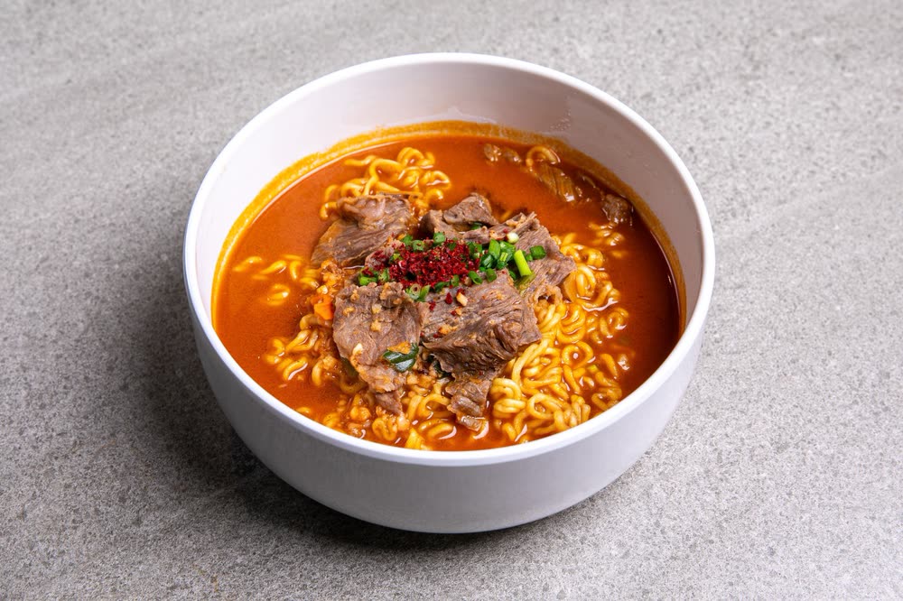 Korean Beef Garlic Hangover Ramen (한우 마늘 해장라면) — Sides at Hanwoodaum Hongdae, premium Hanwoo Korean BBQ in Seoul