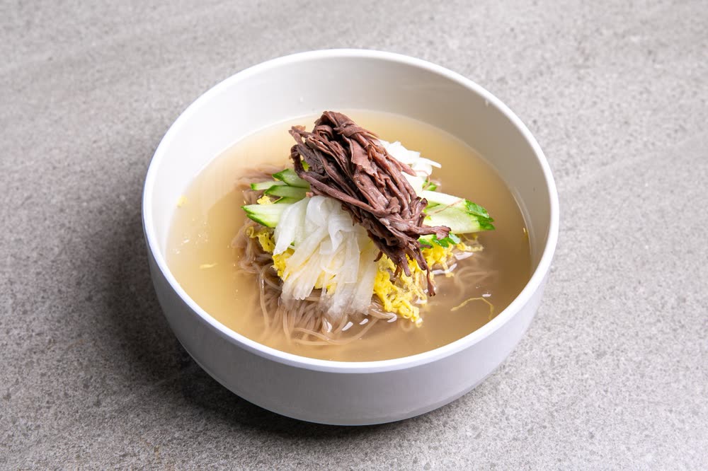 Hanwoo Beef Bone Broth Naengmyeon (한우 사골냉면 (물)) — Sides at Hanwoodaum Hongdae, premium Hanwoo Korean BBQ in Seoul