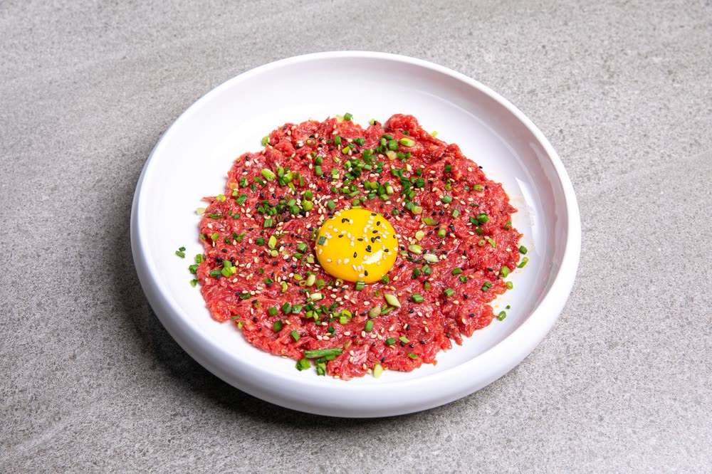 Korean Beef Yukhoe with Salt (130g) (한우 소금육회 (130g)) — Sides at Hanwoodaum Hongdae, premium Hanwoo Korean BBQ in Seoul